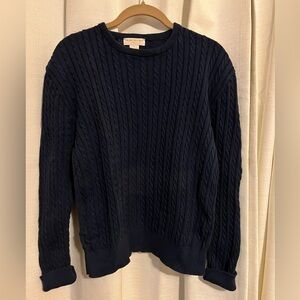 Brooks Brothers Navy Blue Cable Knit Cotton Sweater Size XL